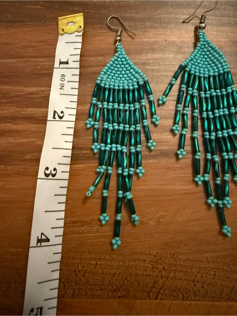 MEXICANA Teal Beaded Fringe Earrings